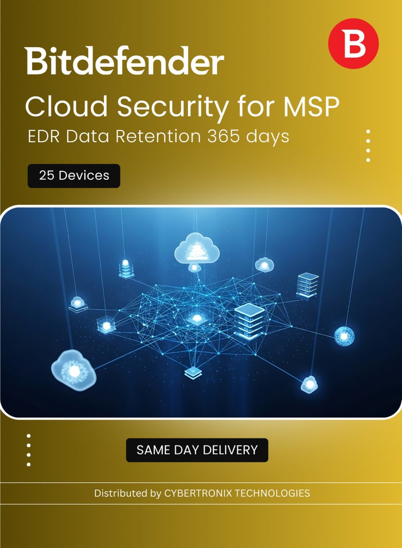 Bitdefender Cloud Security MSP - EDR Data Retention 365 days 25 Devices for 1 Year | Digital License | SAME DAY DELIVERY